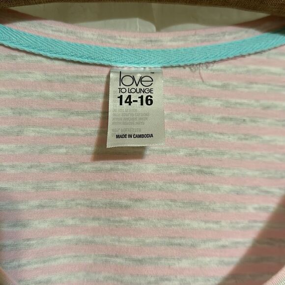 love to lounge 10-12 Crewneck Pink Heather Gray Striped “TIRED adjective” Tee - Picture 8 of 10